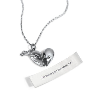 Matching Heart + Arrow Locket and Bracelet Gift Set - Silver